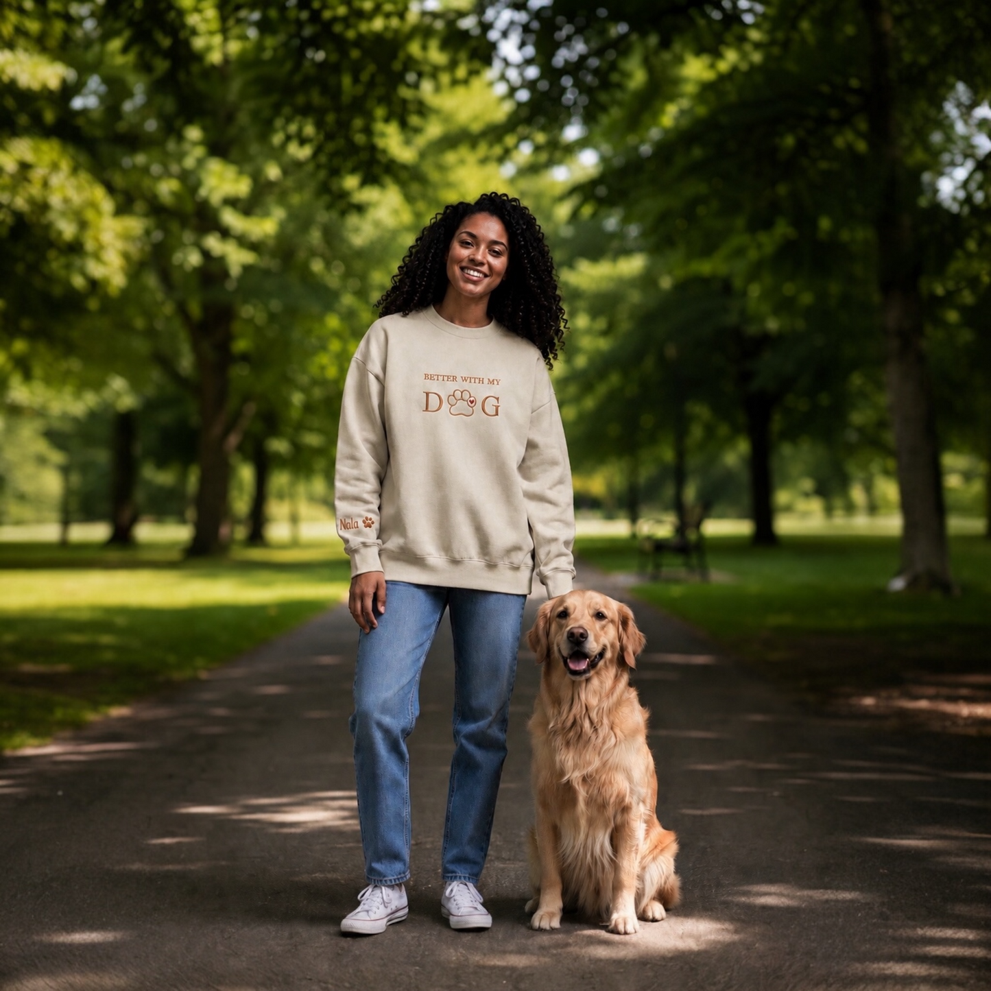 BETTER WITH MY DOG Soft mocha beige Crewneck